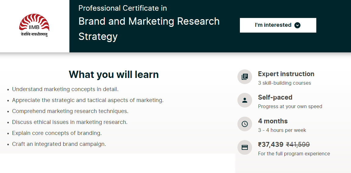 IIM-B: Professional Certificate in Brand and Marketing Research Strategy